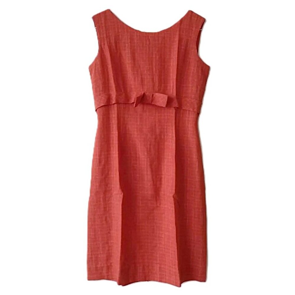 Vintage 60s Coral Orange Red Dress Small 33.5"B Retro Sleeveless Rockabilly